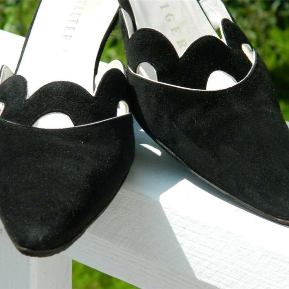 Walter Steiger Black Suede Kitten Heel Slides/Mules/Shoes Handmade Italy sz 8 - Picture 2 of 12